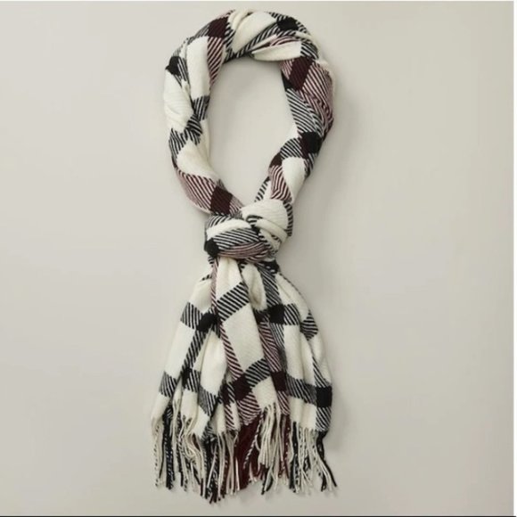LOVE & LORE SUPERSOFT SCARF IVORY/BERRY TARA PLAID - Picture 3 of 9